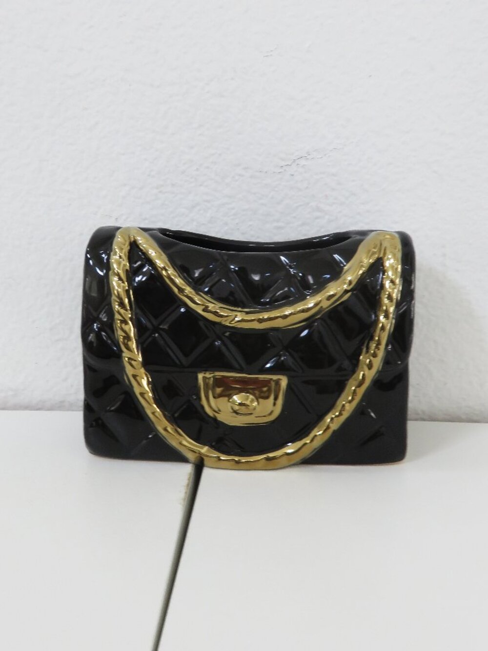 (#100) 3D-Printed Fashion Bag, Home Decor Ceramic Bag Black & Gold